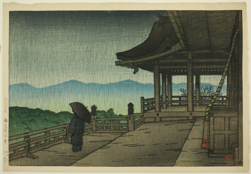 umbrellas art: Hasui Kawase, Kiyomizu Temple in Rain, 1921, Art Institute of Chicago, Chicago, IL, USA.
