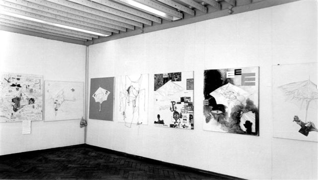 umbrellas art: Exhibition view of Tadeusz Kantor, Multipart, 1971, Galeria Foksal, Warsaw, Poland. Photograph by P. Barącz. Cricoteka.

