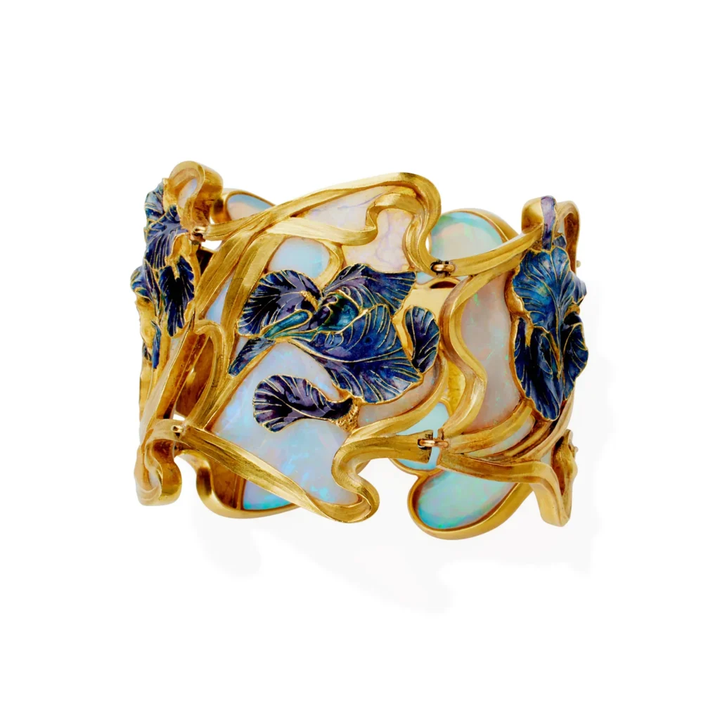 Art Nouveau jewelry: René Lalique, Iris Bracelet, 1897, Macklowe Gallery, New York City, NY, USA.
