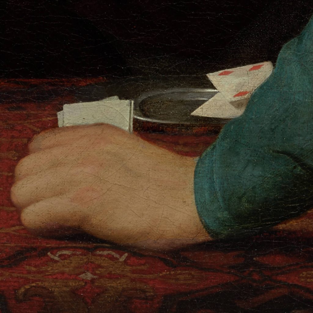 Caravaggio Cardsharps: Caravaggio, The Cardsharps, ca. 1596–1597, Kimbell Art Museum, Fort Worth, TX, USA. Detail.
