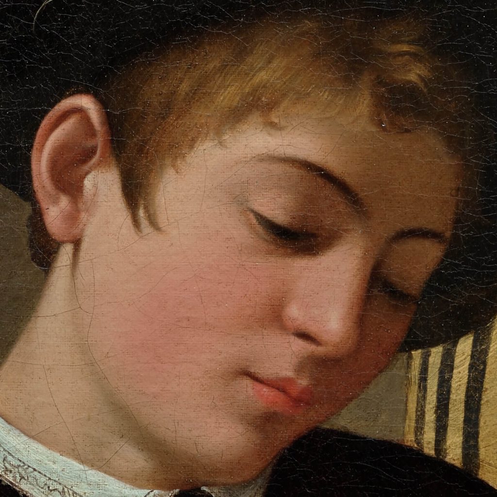 Caravaggio Cardsharps: Caravaggio, The Cardsharps, ca. 1596–1597, Kimbell Art Museum, Fort Worth, TX, USA. Detail.
