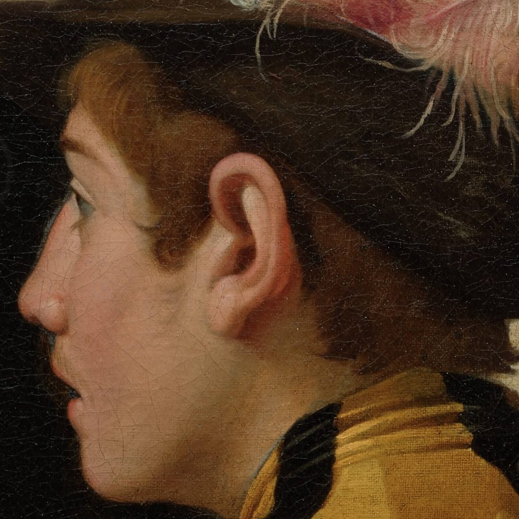 Caravaggio Cardsharps: Caravaggio, The Cardsharps, ca. 1596–1597, Kimbell Art Museum, Fort Worth, TX, USA. Detail.
