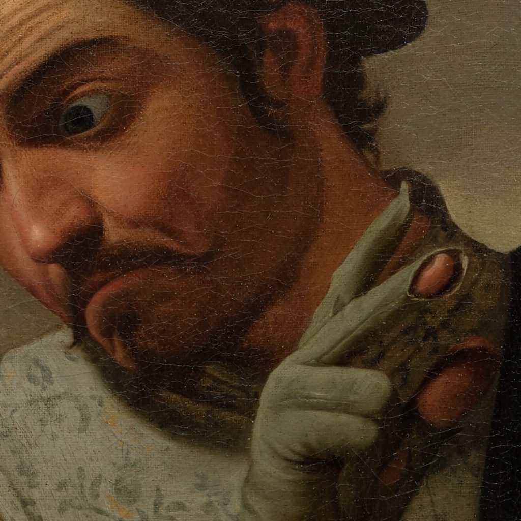 Caravaggio Cardsharps: Caravaggio, The Cardsharps, ca. 1596–1597, Kimbell Art Museum, Fort Worth, TX, USA. Detail.
