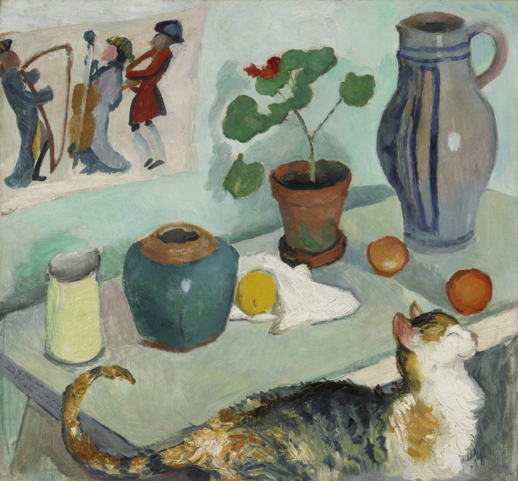 Lenbachhaus: August Macke, The Spirit in the House Stalls: Still Life with Cat (Der Geist im Hausgestühl: Stillleben mit Katze), 1910, Städtische Galerie, Lenbachhaus, Munich, Germany.
