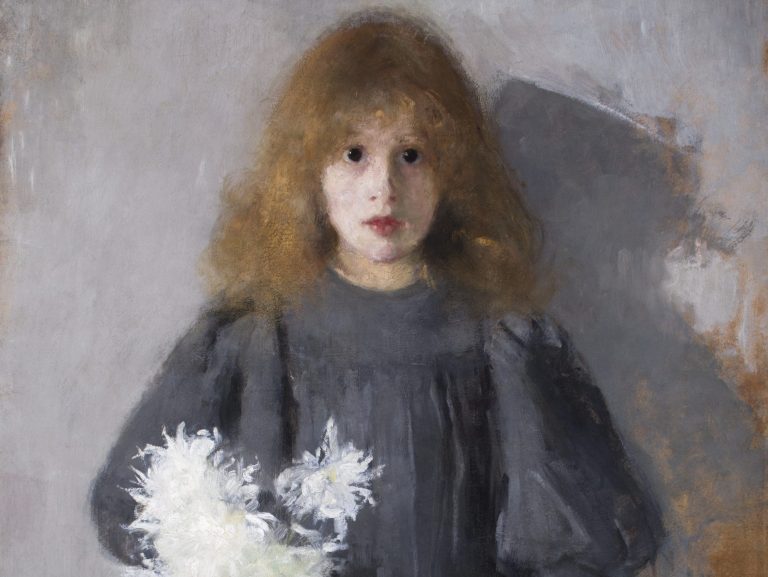 Olga Boznańska paintings: Olga Boznańska, Girl with Chrysanthemums, 1894, National Museum in Kraków, Kraków, Poland. Museum’s website. Detail.
