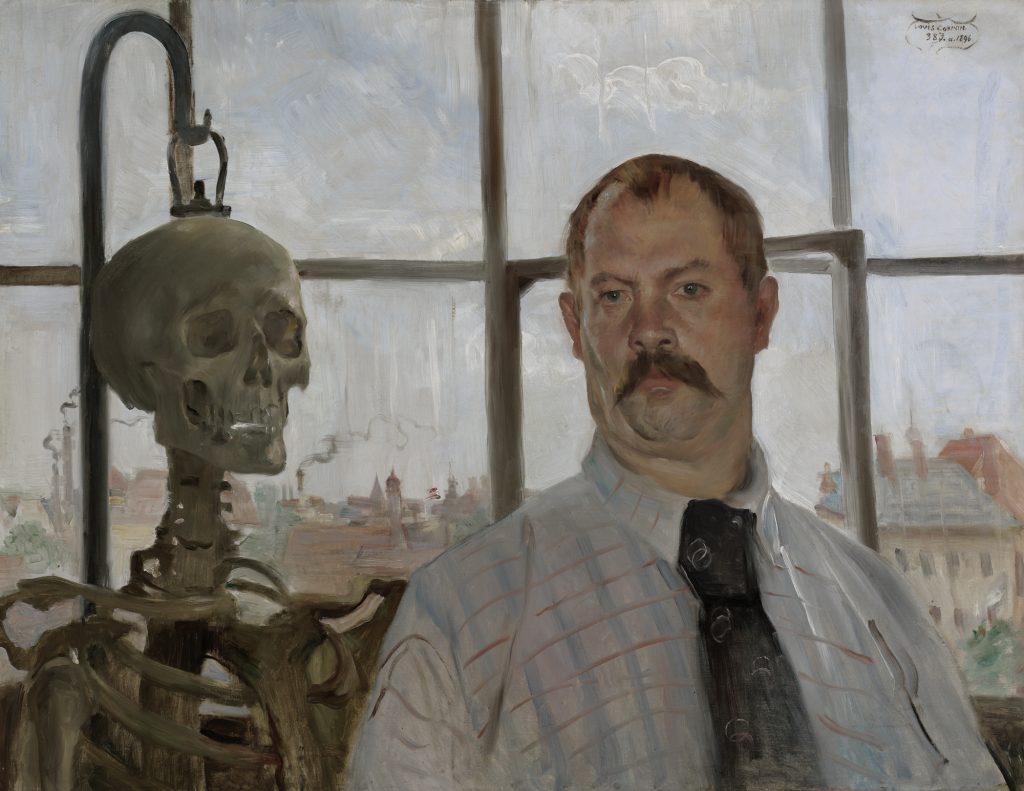 Lenbachhaus: Lovis Corinth, Self-Portrait with Skeleton, 1896, Städtische Galerie, Lenbachhaus, Munich, Germany.
