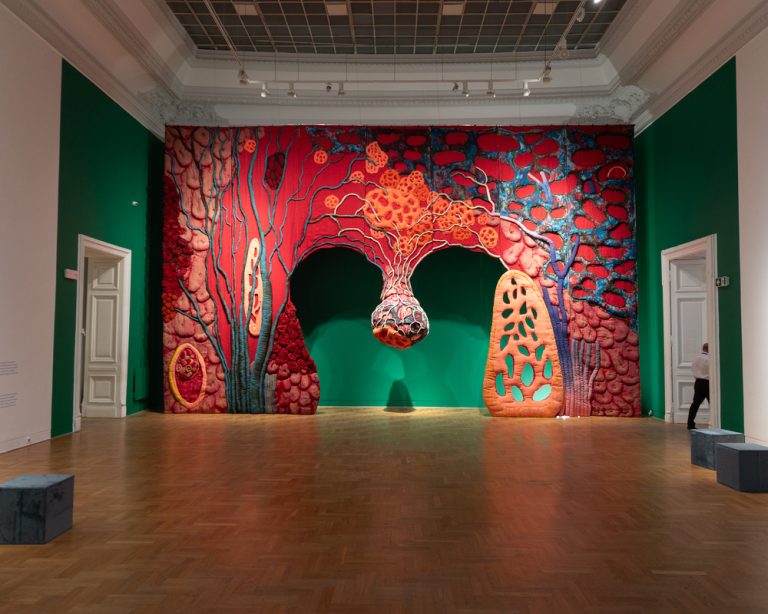 unconventional materials in art: Piotr Uklański, Untitled (Wide Open), 2012, exhibition view of Tears of Joy, 2024. Photo by Kuba Celej. Zachęta—National Gallery of Art, Warsaw, Poland.
