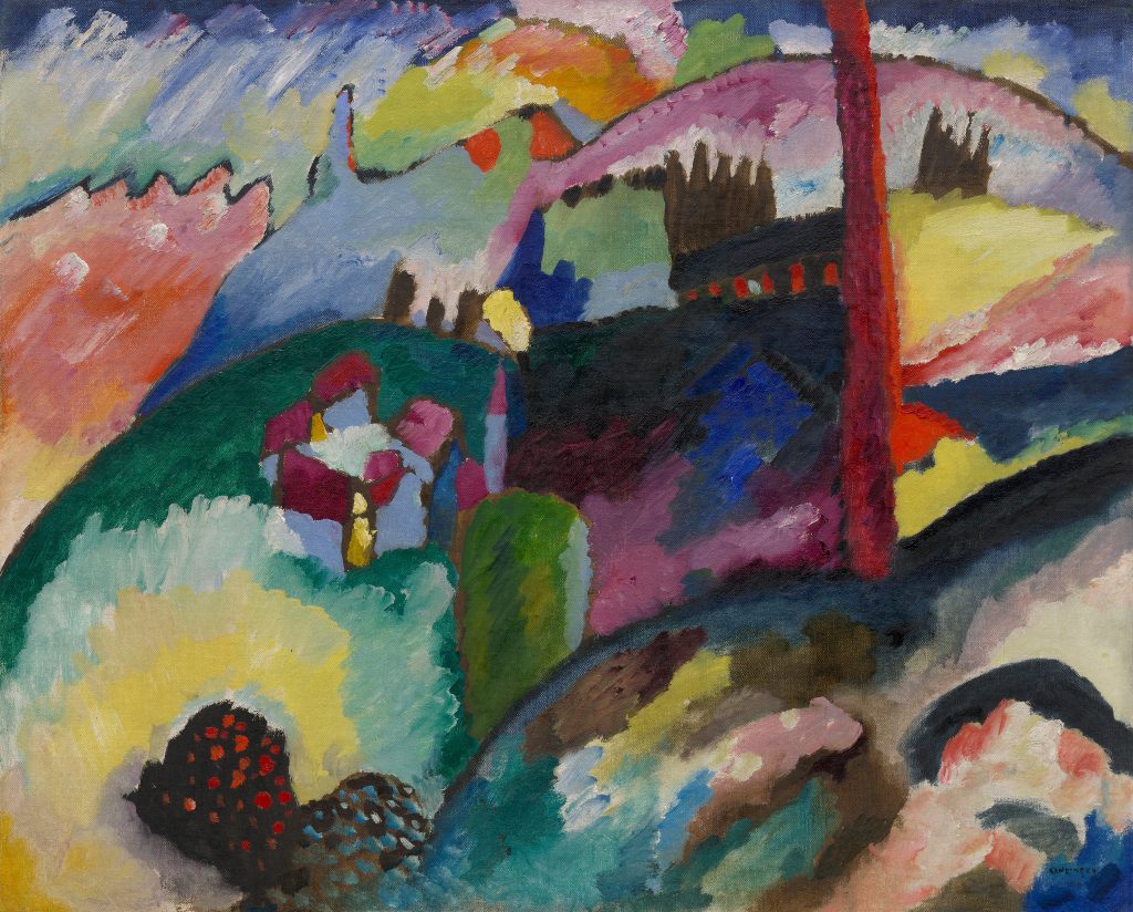 Kandinsky Sky Blue: Wassily Kandinsky, Landscape with Factory Chimney, 1910, Solomon R. Guggenheim Museum, New York City, NY, USA.
