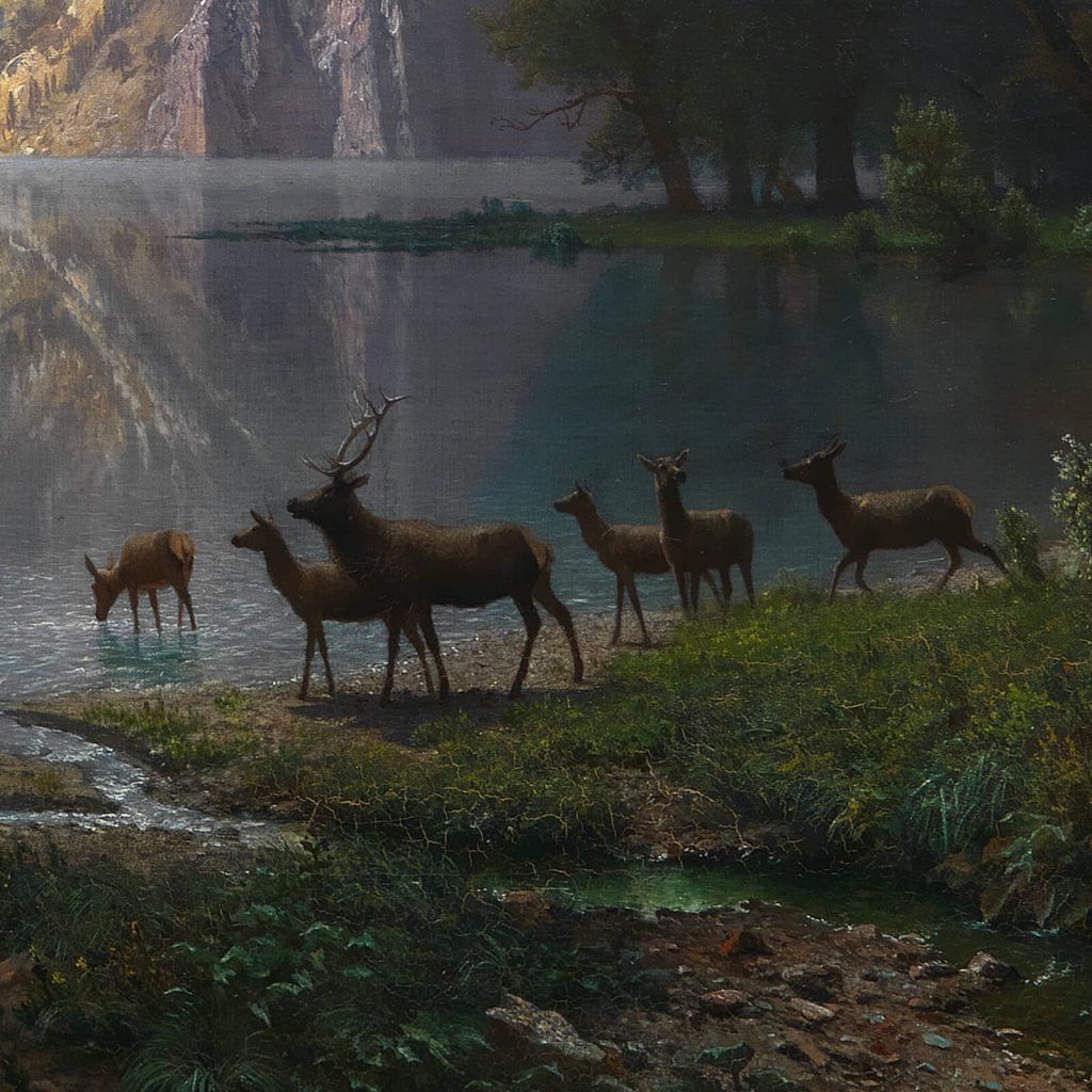 Albert Bierstadt: Albert Bierstadt, Among the Sierra Nevada, California, 1868, Smithsonian American Art Museum, Washington, DC, USA. Detail.
