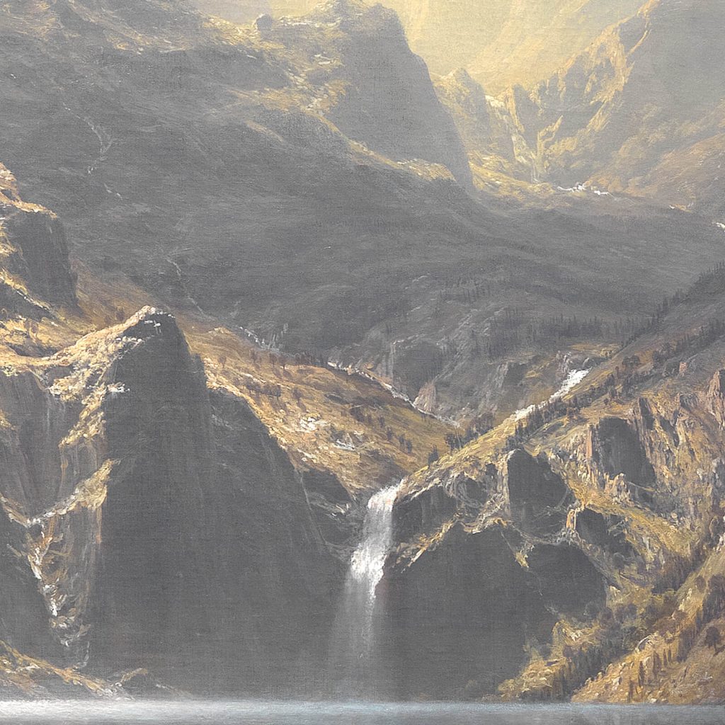 Albert Bierstadt: Albert Bierstadt, Among the Sierra Nevada, California, 1868, Smithsonian American Art Museum, Washington, DC, USA. Detail.
