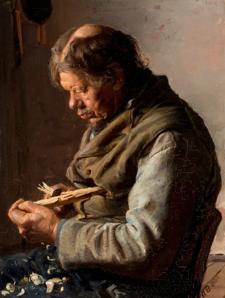 anna ancher: Anna Ancher, Fisherman Lars Gaihede Carving a Stick, 1880, Skagens Museum, Skagen, Denmark.
