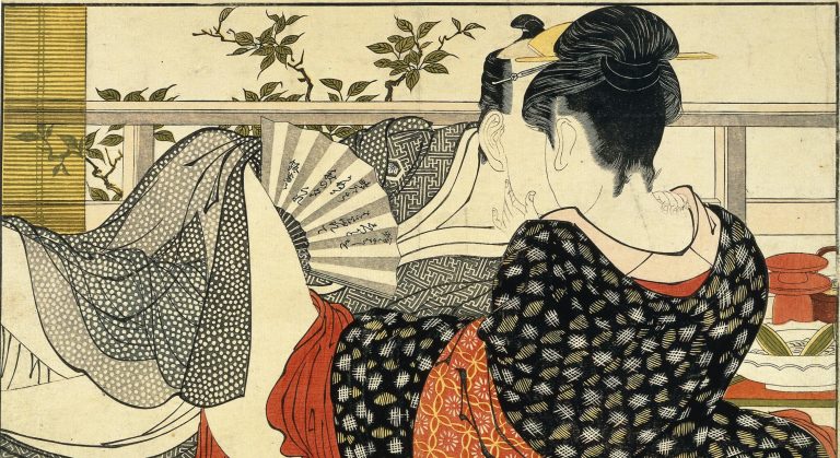 shunga: Utamaro, Utamakura (Poem of the Pillow), 1788, British Museum, London, UK. Museum’s website. Detail.
