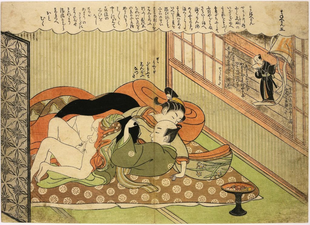 shunga: Suzuki Harunobu, Mane’emon no. 5 from Furyu enshoku Mane’emon (Elegant Amorous Mane’emon) series, 1770, British Museum, London, UK. Museum’s website.
