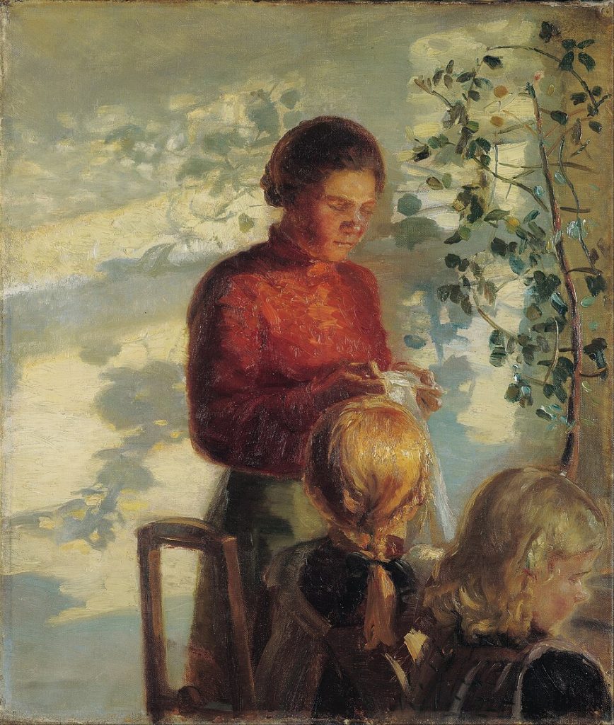 anna ancher: Anna Ancher, Two Little Girls Being Taught How to Sew, c. 1910, Skagens Museum, Skagen, Denmark.
