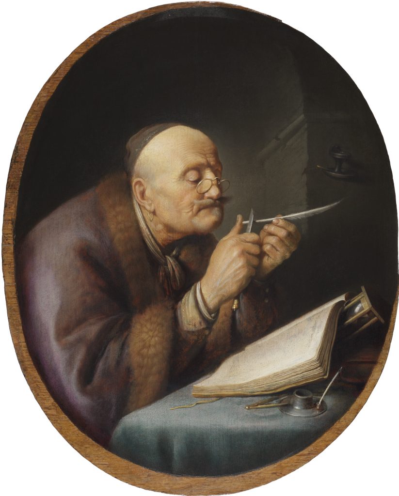 Rembrandt Norton Museum: Gerrit Dou, Scholar Sharpening His Quill, ca. 1632–1635, Leiden Collection, New York City, NY, USA.
