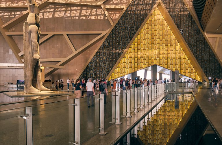 Grand Egyptian Museum: View of the Grand Egyptian Museum. Photograph by Mohamed Abdelzaher in September 2025 via Wikimedia Commons.
