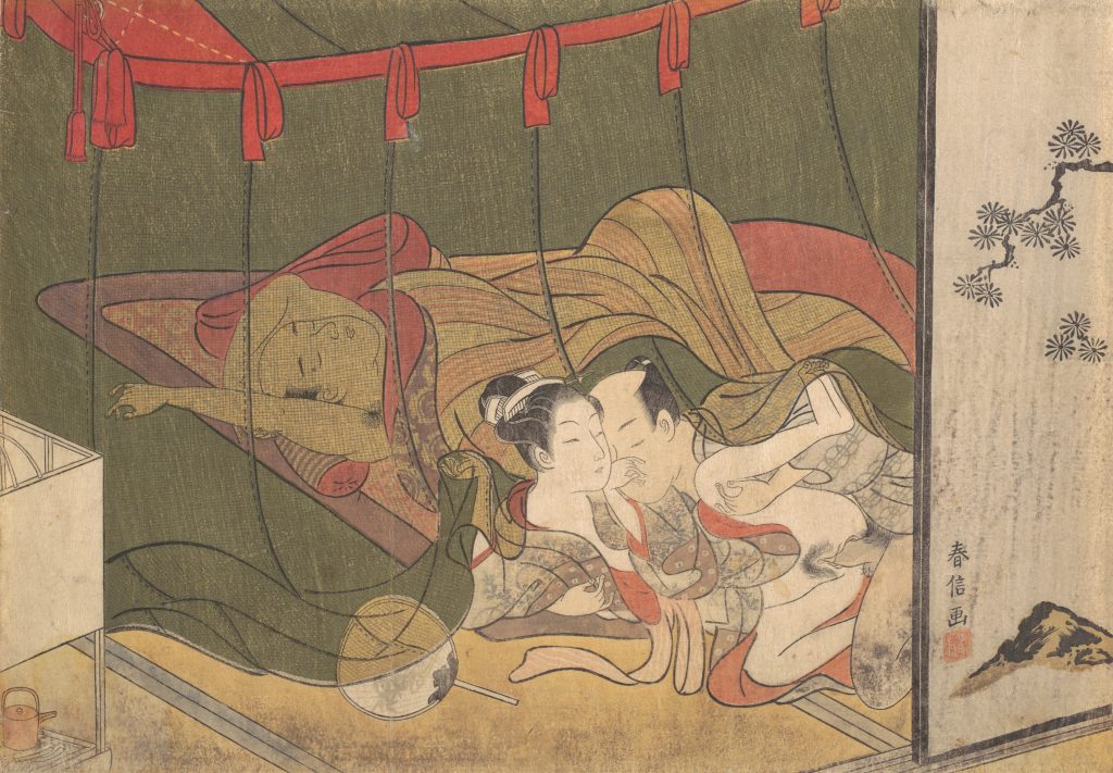 shunga: Suzuki Harunobu, Lovers Beneath a Mosquito Net, 18th century, Metropolitan Museum of Art, New York City, NY, USA, Museum’s website.

