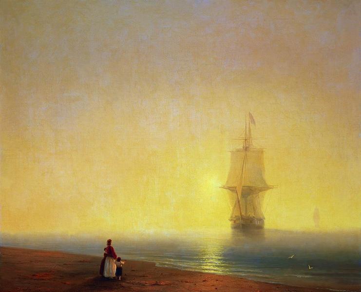 yellow paintings: Ivan Aivazovsky, Morning at Sea, 1849, State Museum-Reserve Pavlovsk, Saint Petersburg, Russia. WikiArt (public domain).

