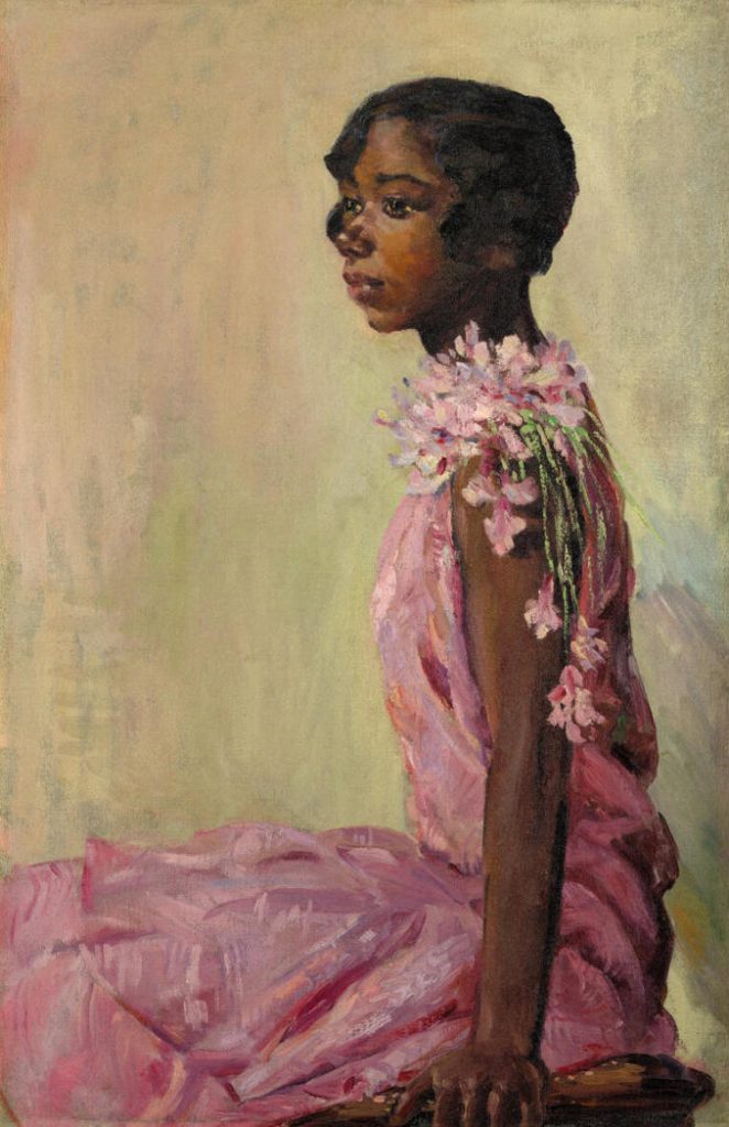 women artists postcards: Laura Wheeler Waring, Girl in a Pink Dress, 1927, Metropolitan Museum of Art, New York City, NY, USA.
