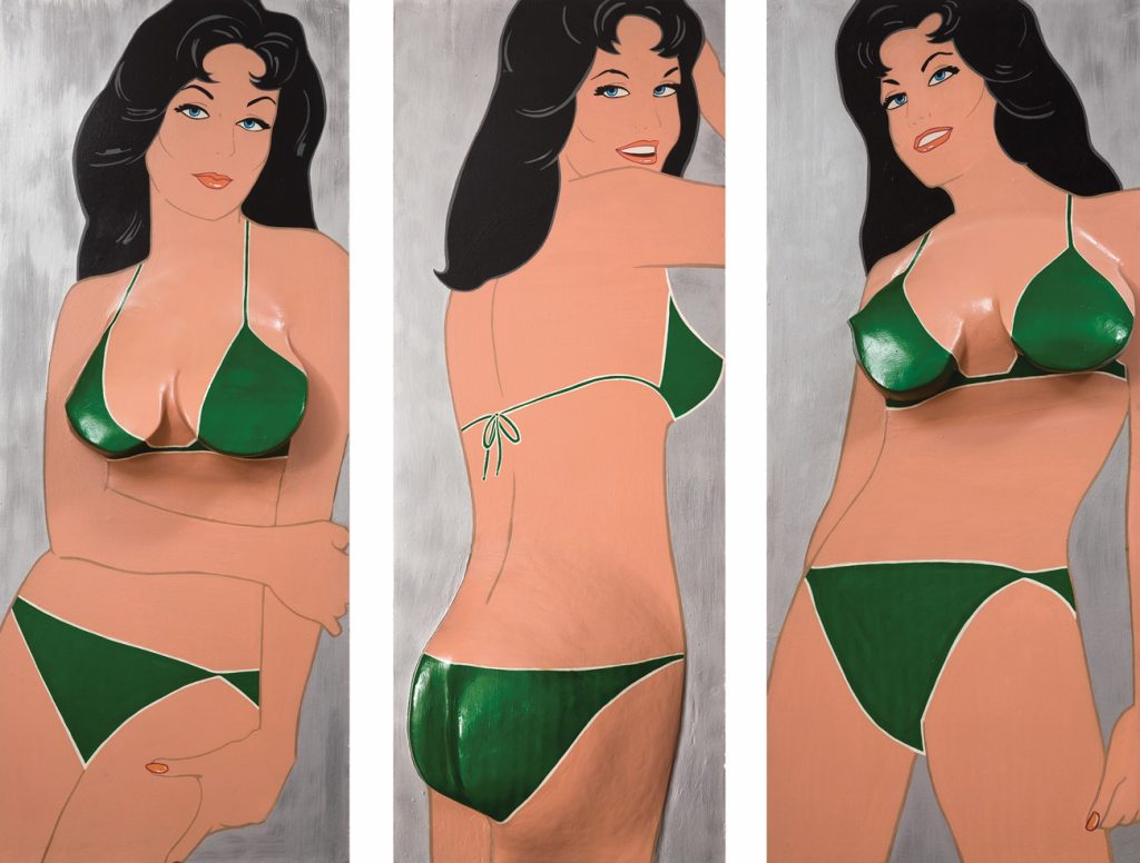 pop art women: Marjorie Strider, Green Triptych, 1963. AwareWomenArtists.

