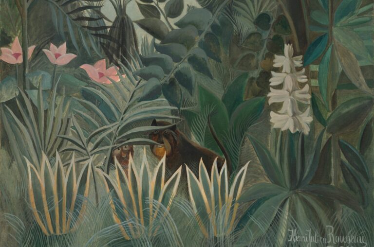 Henri Rousseau jungles: Henri Rousseau, The Equatorial Jungle, 1909, National Gallery of Art, Washington, DC, USA. Detail.
