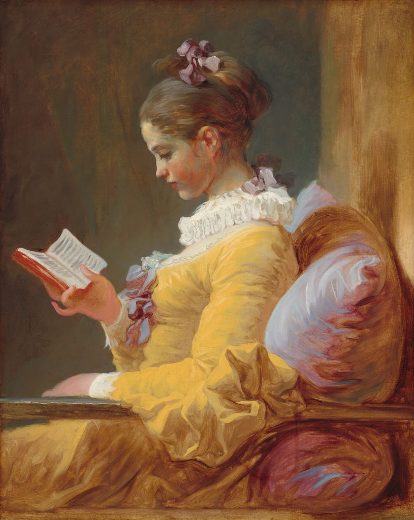 yellow paintings: Jean-Honoré Fragonard, Young Girl Reading, c. 1769, National Gallery of Art, Washington, DC, USA. Museum’s website.

