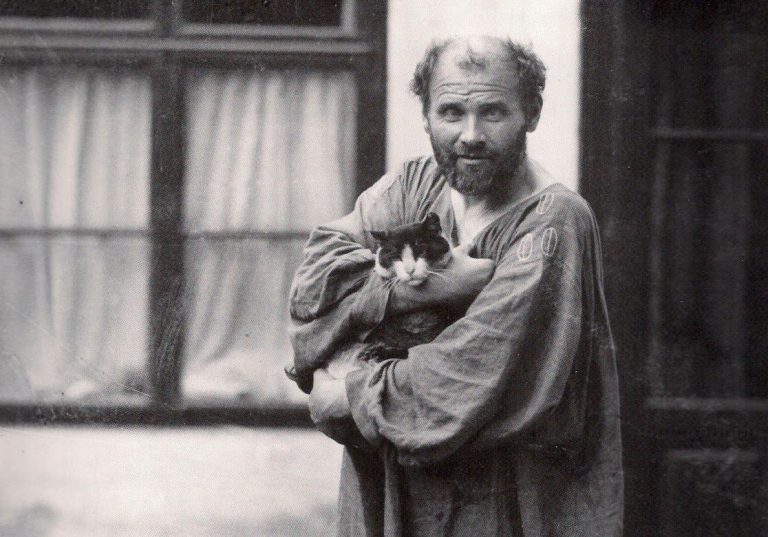 artists cats: Moritz Nähr, Gustav Klimt with Katze, c. 1910, Austrian National Library, Wien, Austria. Detail.
