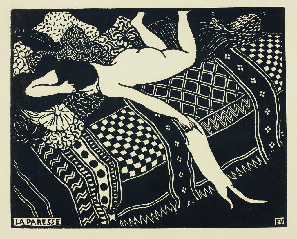 Cat Phaidon: 
Félix Vallotton, Laziness, 1896, woodcut printed in black on ivory wove paper, 7 × 8 3⁄4 in. / 17.8 × 22.2 cm. Picture Credit: Art Institute of Chicago. Cat, Phaidon, 2026, page 166.
