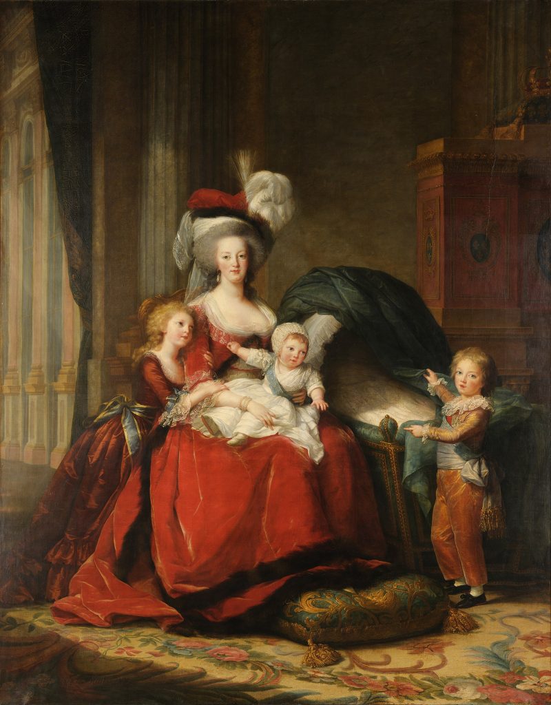 Vigée Le Brun royal portraits: Élisabeth Vigée Le Brun, Marie-Antoinette de Lorraine-Habsbourg, Queen of France, and Her Children, 1787, Palace of Versailles, Paris, France.
