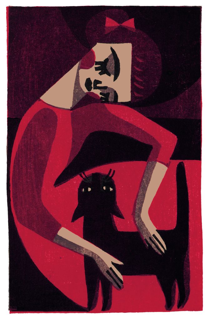 Cat Phaidon: 
Fumi Yanagimoto, Dress, 2023,Woodcut, 7 1/8 × 4 3⁄4 in. / 18.2 × 12 cm. Picture credit: Fumi Yanagimoto. Cat, Phaidon, 2026, page 215.
