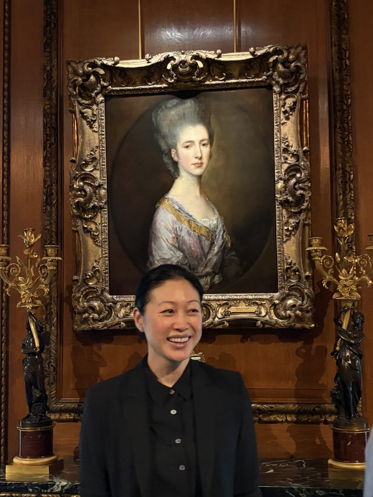 gainsborough fashion frick: Chief curator Aimee Ng in front Mrs. Alexander Champion, 1767, reworked ca. 1775, a promised gift from a museum trustee; it is the first work by Gainsborough to enter the Frick Collection in 80 years. Photograph by the author.
