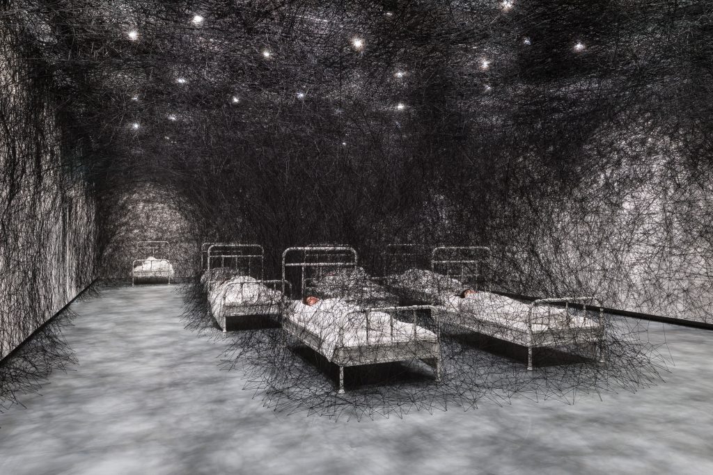 Hayward Gallery Shiota Xiuzhen: Installation view of Chiharu Shiota: Threads of Life. During Sleep (2026) Photo: Mark Blower. Courtesy of the Hayward Gallery. © DACS, London, 2026 and Chiharu Shiota.
