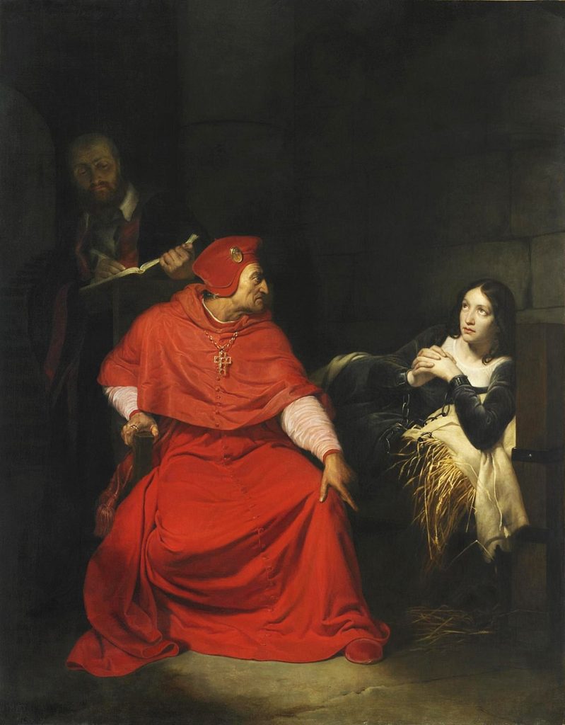 Joan of Arc paintings: Joan of Arc in 10 Paintings: Paul Delaroche, Joan of Arc, Sick, Interrogated in Prison by the Cardinal of Winchester, 1824, Musée des Beaux-Arts de Rouen, Rouen. France.

