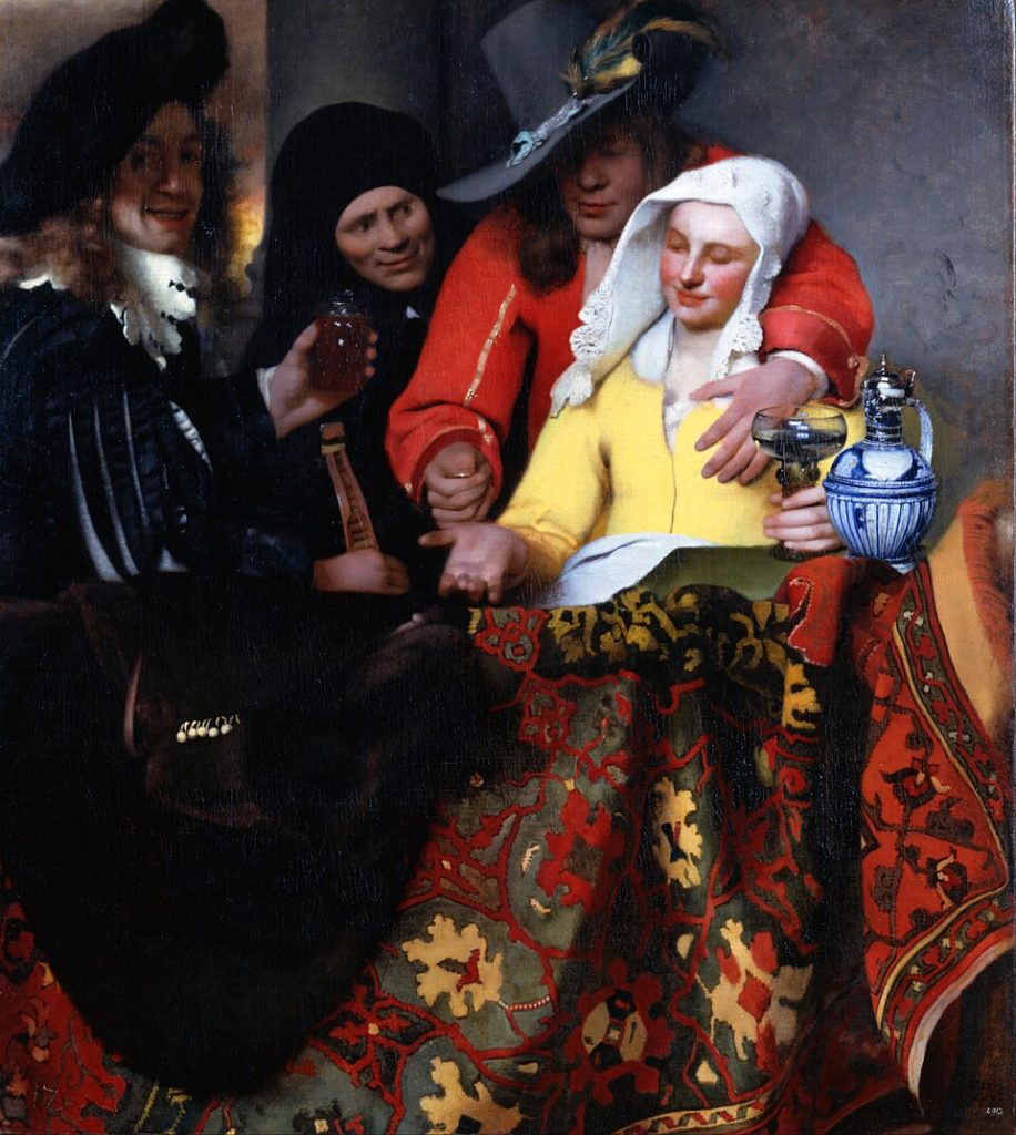 Dutch paintings love: Johannes Vermeer, The Procuress, 1656, Gemäldegalerie Alte Meister, Dresden, Germany.
