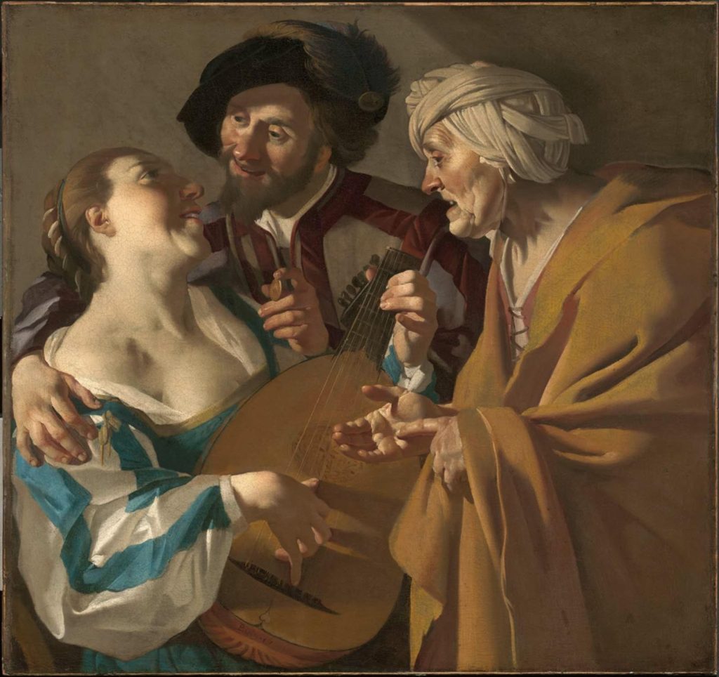 Dutch paintings love: Dirck van Baburen, The Procuress, 1622, Museum of Fine Arts, Boston, MA, USA.
