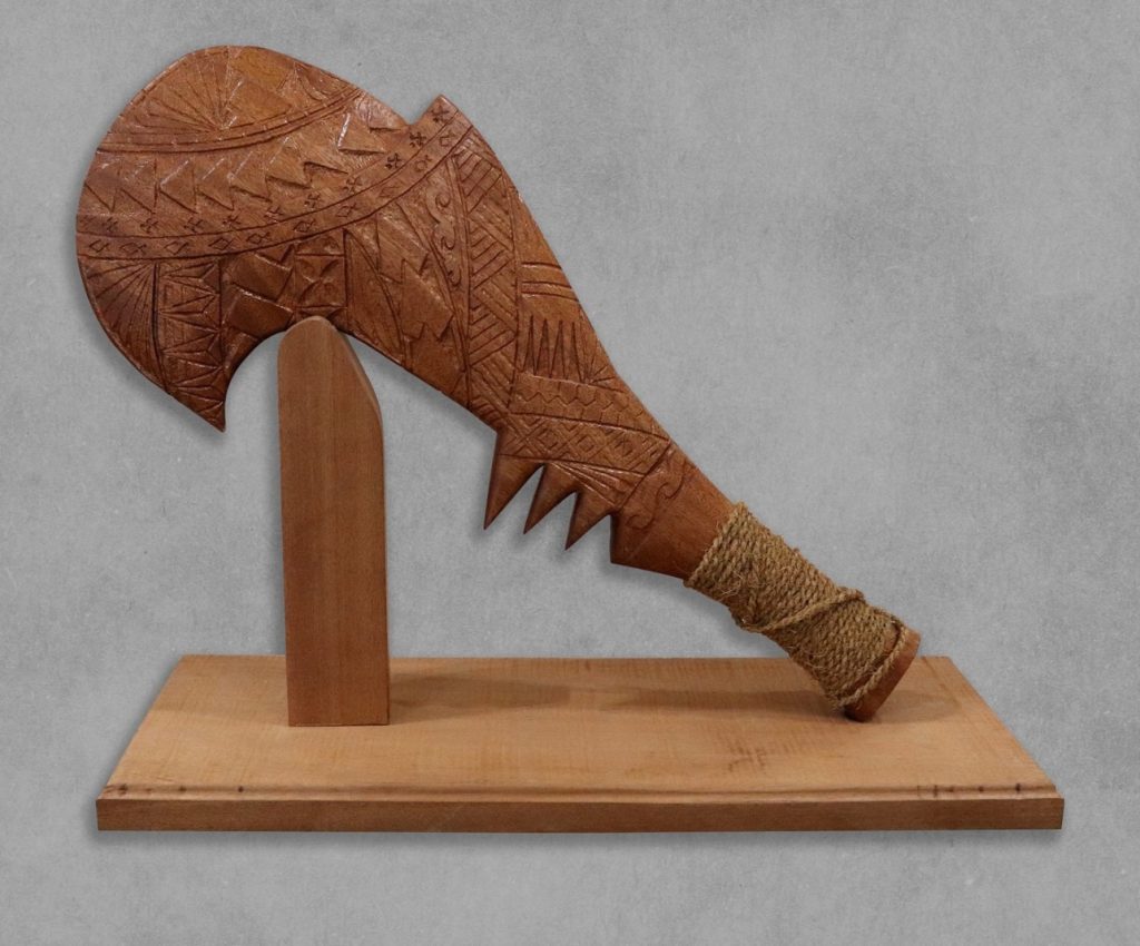 female warriors: Sulika Laulu, Ta Fesilafa’i: To Kill with Courtesy, ca. 2024, Urban Arts Gallery, Salt Lake City, UT, USA. Instagram.
