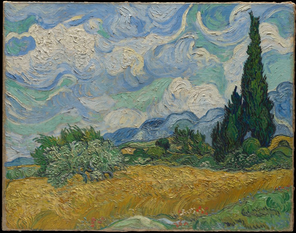 Met famous paintings: Vincent van Gogh, Wheat Field with Cypresses, 1889, Metropolitan Museum of Art, New York, NY, USA.
