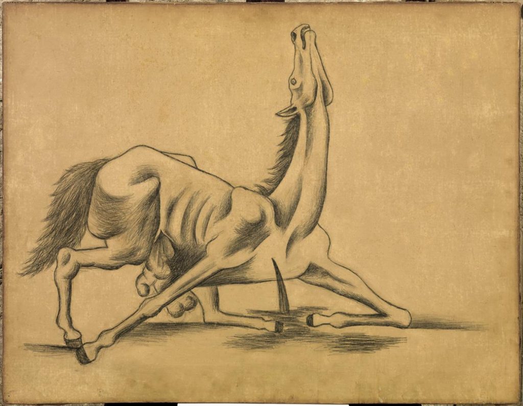 picasso early art: Pablo Picasso, Gored Horse, 1917, Museu Picasso, Barcelona, Spain.
