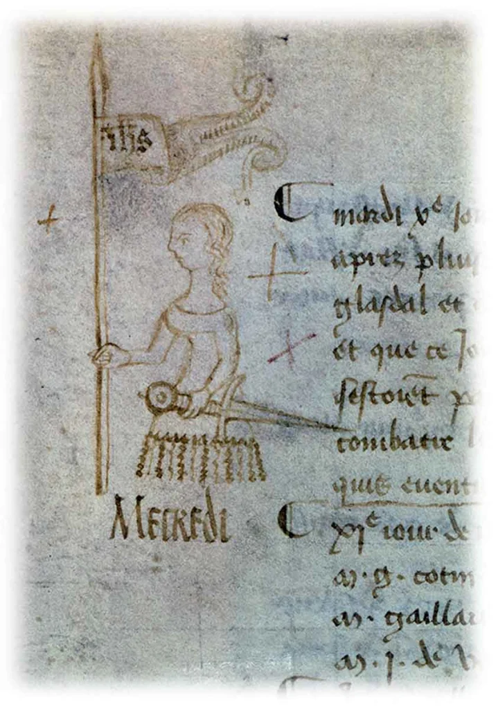 Joan of Arc paintings: Joan of Arc in 10 Paintings: Clément de Fauquembergue, Drawing of Jean of Arc in the Parliament of Paris protocol, 1429. The Collector.
