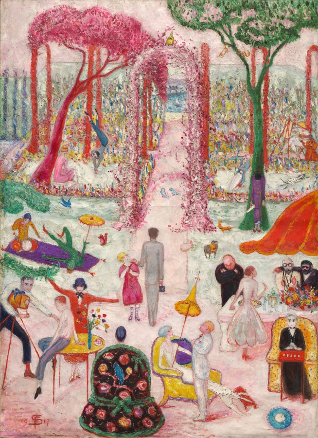 florine stettheimer's paintings: Florine Stettheimer, Sunday Afternoon in the Country, 1917, Cleveland Museum of Art, Cleveland, OH, USA.
