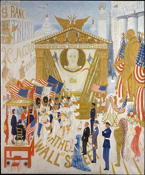 florine stettheimer's paintings: Florine Stettheimer, The Cathedrals of Wall Street, 1939, Metropolitan Museum of Art, New York City, NY, USA.
