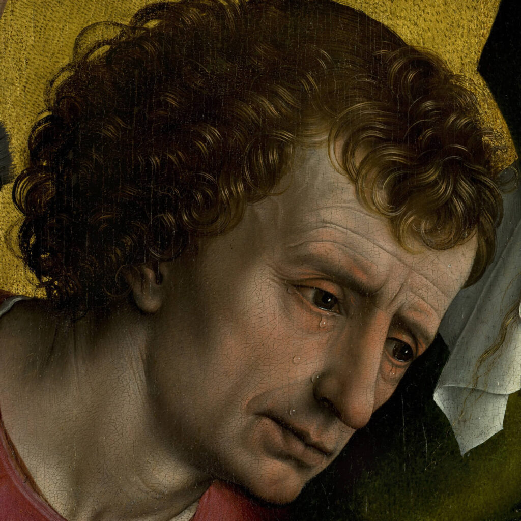 Rogier van der Weyden: Rogier van der Weyden, The Descent from the Cross, before 1443, Museo del Prado, Madrid, Spain. Detail.
