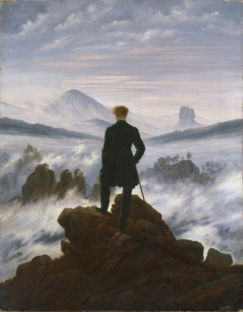 Romanticism quiz: Wanderer Above the Sea of Fog, 1818, Hamburger Kunsthalle, Hamburg, Germany.