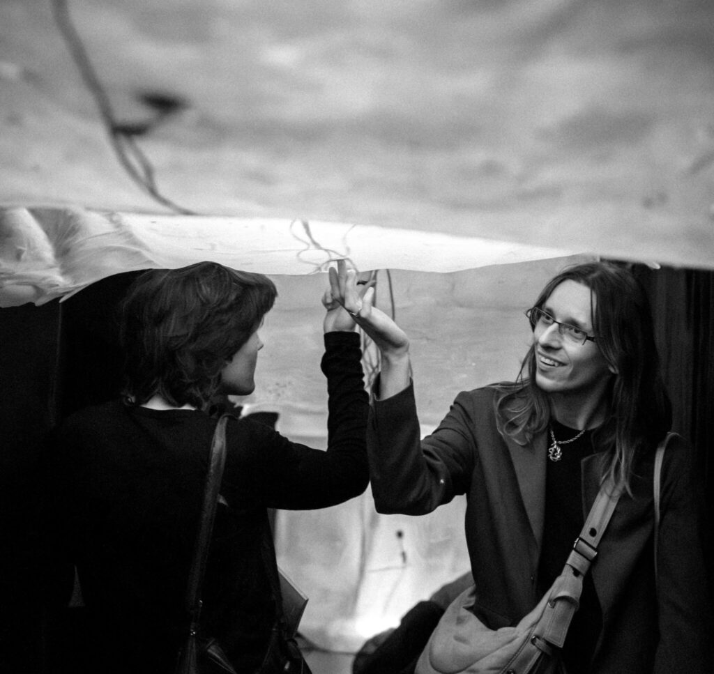 studiotopia: Sikau/Pubalova (art), Felipe Lombó (sci), as we synch, 2026, exhibition view of Studiotopia 2.0. Sensitive Data of the Anthropocene, CCA Łaźnia, Gdańsk, Poland. Photo by Robert Wolak. Courtesy of CCA Łaźnia.
