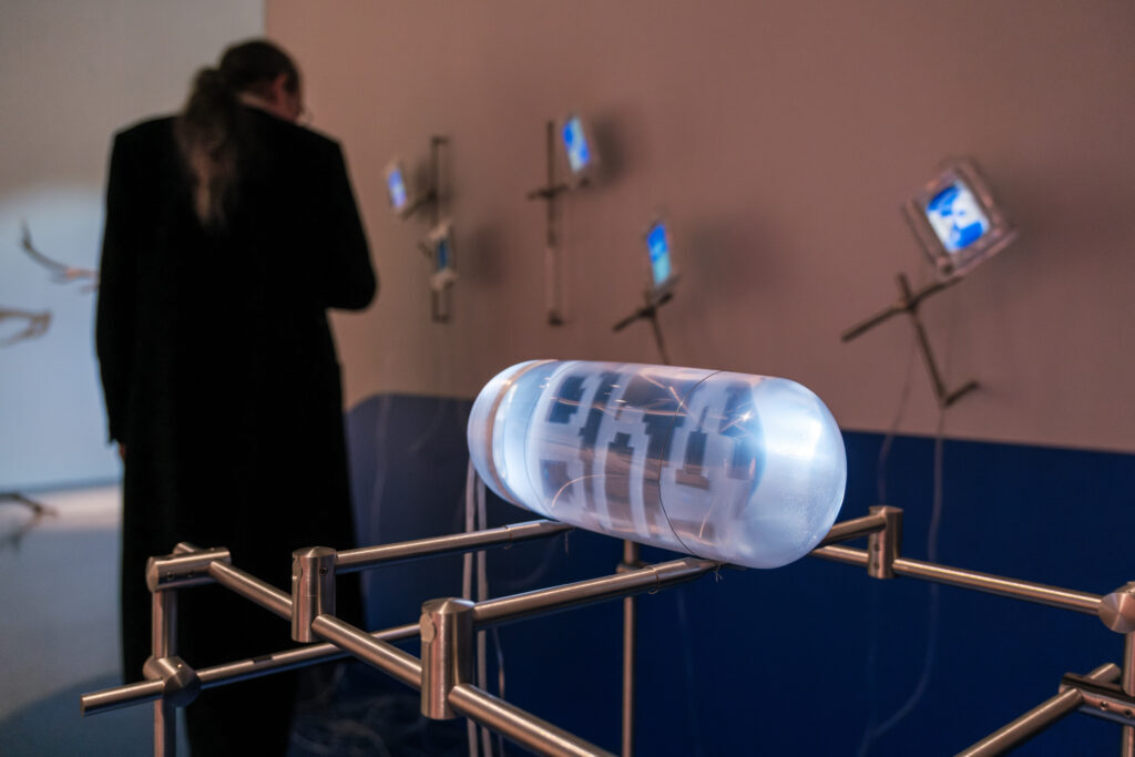 studiotopia: Justyna Górowska (art), Thomas Heinis (sci), BhA—Digital Art Archive in DNA, 2026, exhibition view of Studiotopia 2.0. Sensitive Data of the Anthropocene, CCA Łaźnia, Gdańsk, Poland. Photo by Robert Wolak. Courtesy of CCA Łaźnia.
