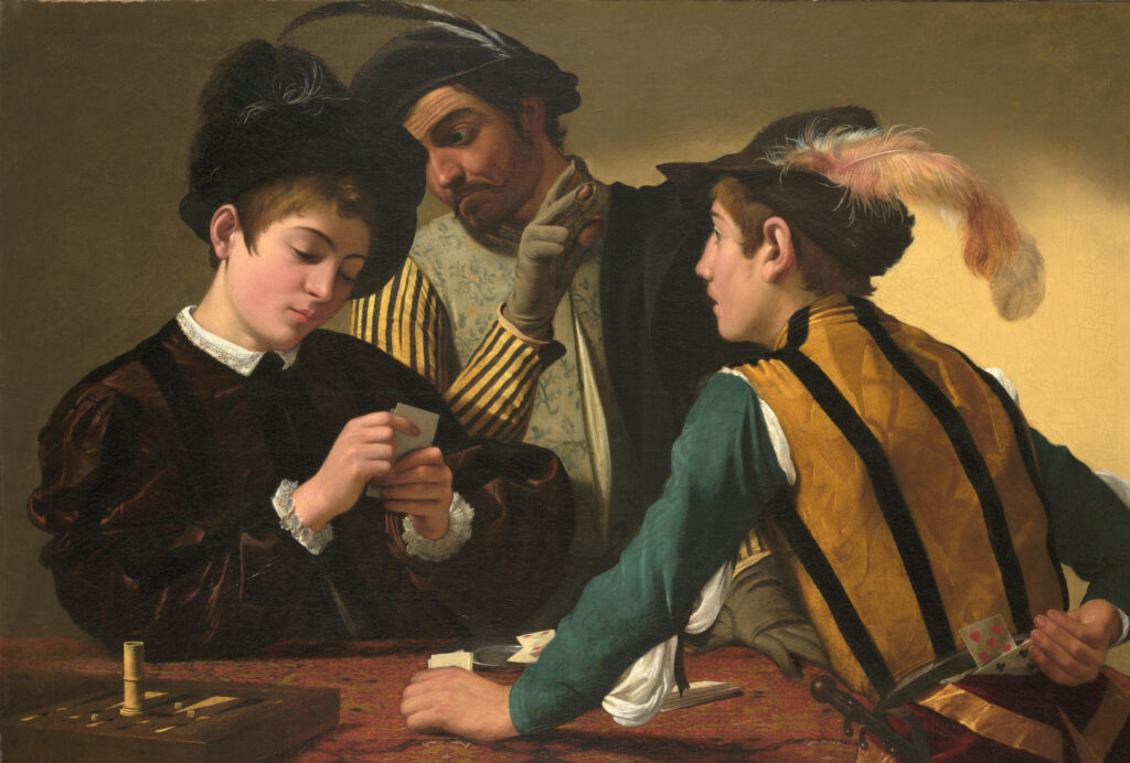 Caravaggio desire: Caravaggio, The Cardsharps, c. 1594, Kimbell Art Museum, Fort Worth, TX, USA. Wikimedia Commons (public domain).
