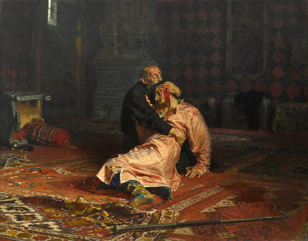 bad kings: Ilya Repin, Ivan the Terrible and His Son Ivan on November 16, 1581, 1885, Tretyakov Gallery, Moscow, Russia.
