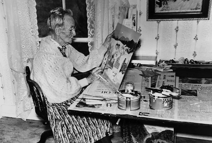 grandma moses paintings: Grandma Moses. Photo by Ifor Thomas, National Museum of Women in the Arts, Washington, DC, USA. Museum’s website. © Grandma Moses Properties Co., New York.
