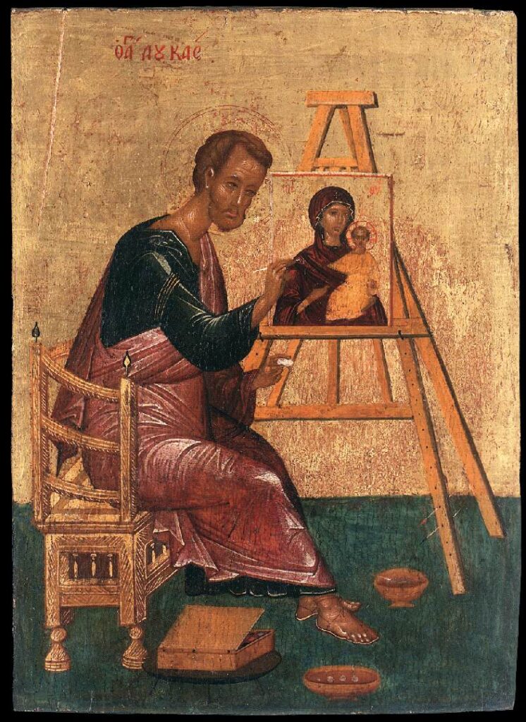 Icons Guide: Luke Paints the Icon of the Mother of God Hodegetria, early 15th century, Ikonen-Museum, Recklinghausen, Germany.
