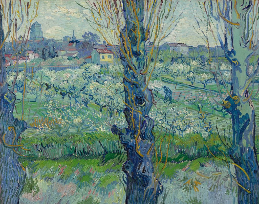 Van Gogh Spring: Vincent van Gogh, View of Arles, Flowering Orchards, 1889, Neue Pinakothek, Munich, Germany.
